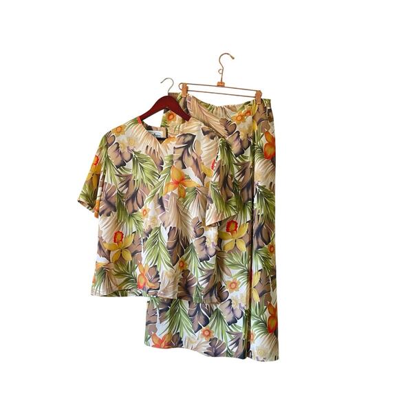 Vintage 80s tropical set with faux wrap style skirt size medium - Picture 1 of 9